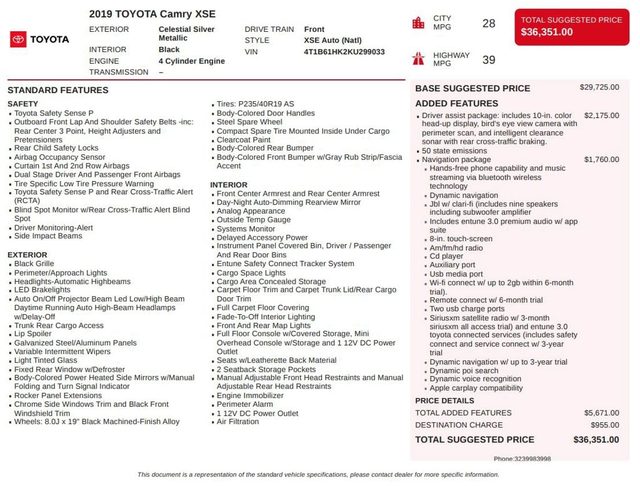 2019 Toyota Camry XSE FWD photo