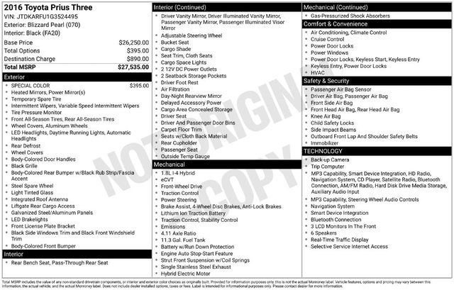 2016 Toyota Prius Three FWD photo